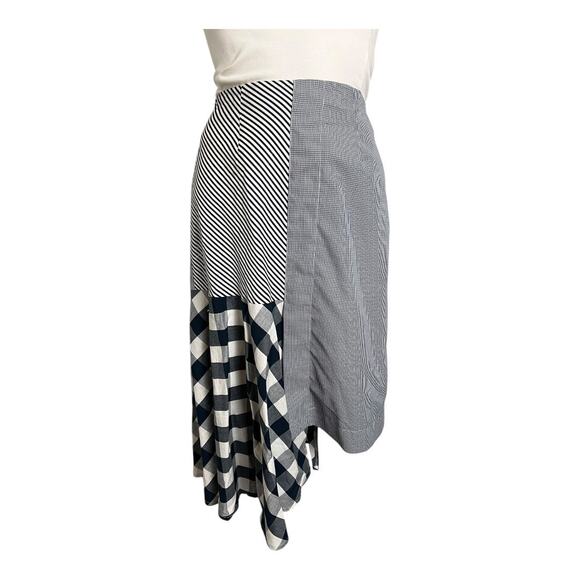 Beulah Style Women Skirt M Blue White Patchwork Cotton Gingham Asymmetrical Hem - Picture 6 of 8